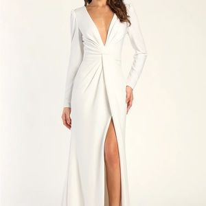 Lulus romance white long sleeve mermaid maxi wedding dress